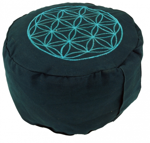 Embroidered meditation cushion with spelt filling - flower of life petrol - 15x25x25 cm  25 cm