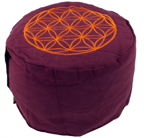 Embroidered meditation cushion with spelt filling - Flower of life bordeaux red - 15x25x25 cm  25 cm