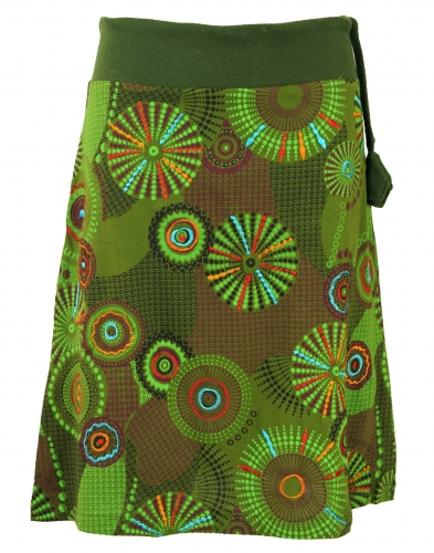 Embroidered knee-length skirt, boho chic, retro mandala - olive