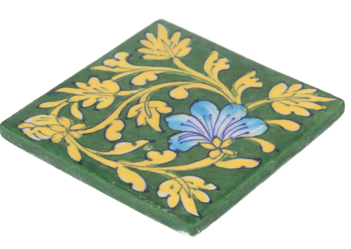 Hand-painted Indian ceramic tile, vintage ceramic coaster - motif 22 - 10x10x1 cm 