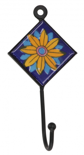 Wandhaken, Garderobenhaken mit handgefertigter blue Pottery Fliese (5*5 cm) - Modell 2