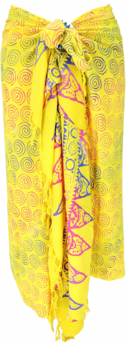 Bali Batik Sarong, Wandbehang, Wickelrock, Sarongkleid, Strand Tuch - Design 17/gelb - 160x120 cm