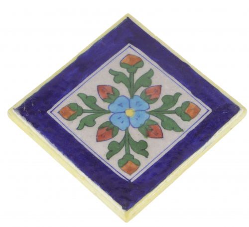 Handbemalte indische Keramikfliese, Vintage Keramik Untersetzer - Motiv 15 - 10x10x1 cm 