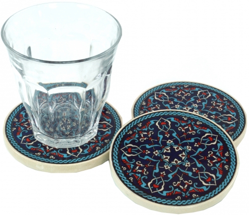 Oriental ceramic coaster, round coaster for glasses and cups with mandala motif set - pattern 5 - 1 cm 8 cm