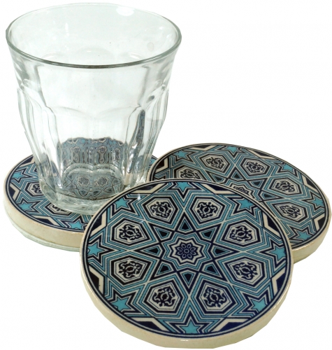 Oriental ceramic coaster, round coaster for glasses and cups with mandala motif set - pattern 3 - 1 cm 8 cm