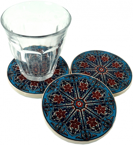 Oriental ceramic coaster, round coaster for glasses and cups with mandala motif set - pattern 11 - 1 cm 8 cm