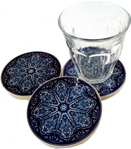 Oriental ceramic coaster, round coaster for glasses and cups with mandala motif set - pattern 4 - 1 cm 8 cm