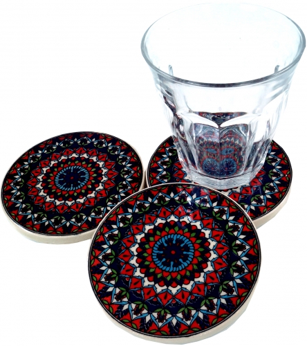 Oriental ceramic coaster, round coaster for glasses and cups with mandala motif set - pattern 2 - 1 cm 8 cm