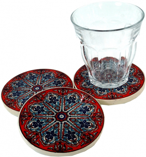 Oriental ceramic coaster, round coaster for glasses and cups with mandala motif set - pattern 8 - 1 cm 8 cm