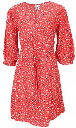 Mini dress boho chic, ladies wrap dress, 3/4 sleeves, summer dress - red