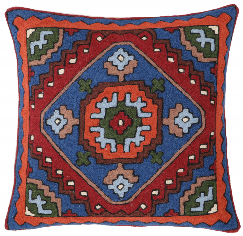 Kelim cushion cover `cashmere`, embroidered cushion cover, wool decorative cushion - pattern 7 - 40x40x1 cm 
