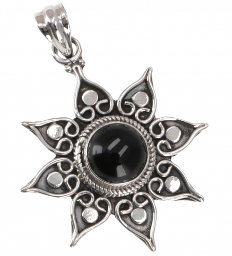 Ethno silver pendant, Brazilian sun pendant - onyx 2,5 cm
