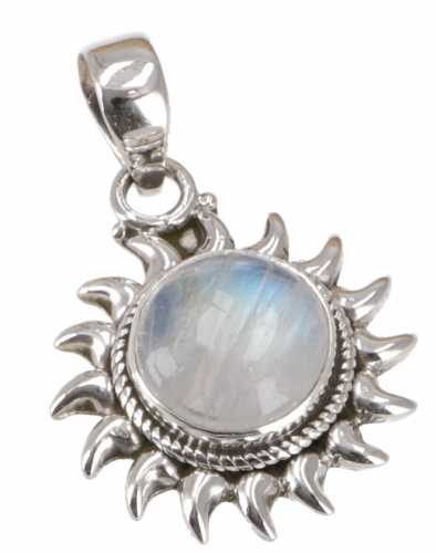 Ethno silver pendant, Indian boho pendant silver pendant sun - moonstone - 2x2x0,6 cm  2 cm