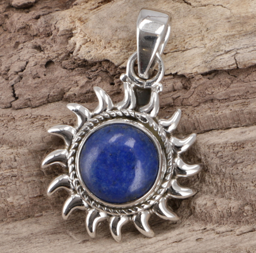 Ethno silver pendant, Indian boho chain pendant silver pendant sun - lapis lazulite - 2x2x0,6 cm  2 cm