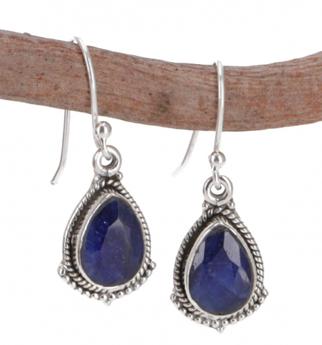 Drop-shaped Indian silver earrings, boho earrings - sapphire - 2,58x1 cm