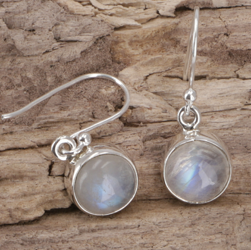 Boho silver earrings, Indian earrings, Round silver earring - moonstone - 1x1x0,7 cm  1 cm