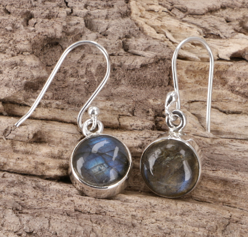 Boho silver earrings, Indian earrings, Round silver earring - Labradorite - 1x1x0,7 cm  1 cm