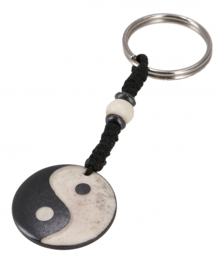 Ethno Tibet Schlüsselanhänger, Gravierter Taschenanhänger - Ying Yang - 10 cm Ø3 cm