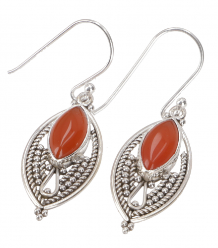 Indian silver earrings, ethno earrings, boho ornament earrings - carnelian - 3,5x1 cm