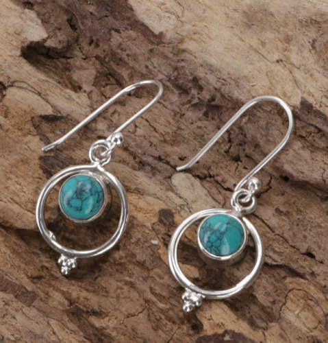 Indian boho silver earrings - turquoise - 2,5x1,3 cm 1,3 cm