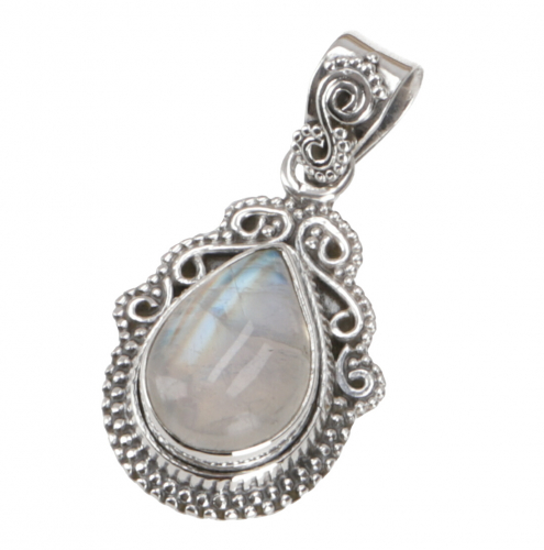 Indian boho silver pendant - moonstone - 3x2 cm