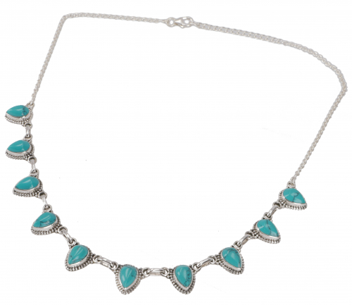 Indian silver necklace with semi-precious stones, boho necklace - turquoise - 40 cm