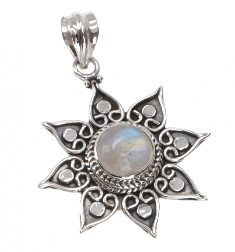 Ethno silver pendant, Brazilian sun pendant - moonstone 3 cm