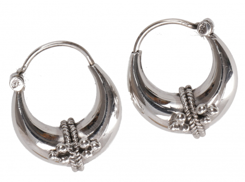 Ethno earrings, boho silver hoop earrings, with ornament hoop earrings - 2 cm