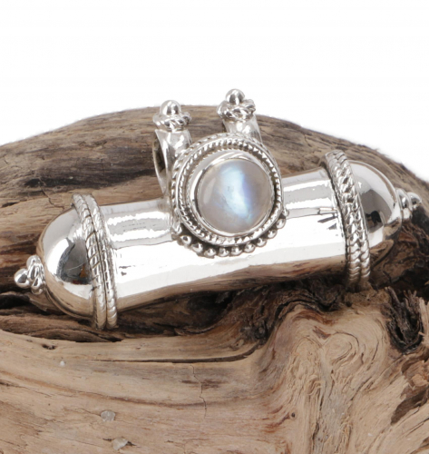 Silver pendant small capsule, Indian talisman pendant - moonstone - 1,8x3,5x1 cm 