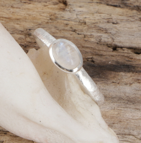 Stacking ring, silver ring, boho style ring model 1 - moonstone - 0,7x1 cm
