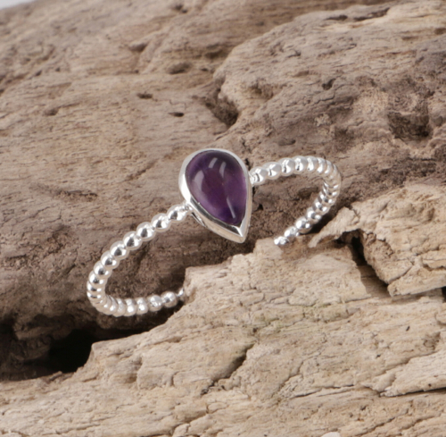 Stacking ring, silver ring, boho style ring model 2 - amethyst - 0,3 cm