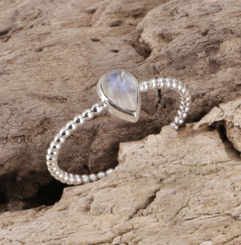 Stacking ring, silver ring, boho style ring model 2 - moonstone - 0,3 cm