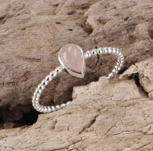 Stacking ring, silver ring, boho style ring model 2 - rose quartz - 0,3 cm
