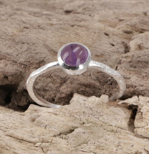 Stacking ring, silver ring, boho style ring model 3 - amethyst - 0,3 cm