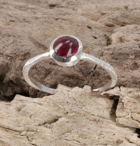 Stacking ring, silver ring, boho style ring model 3 - garnet - 0,3 cm
