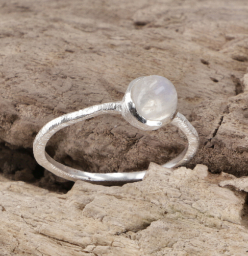 Stacking ring, silver ring, boho style ring model 3 - moonstone - 0,3 cm