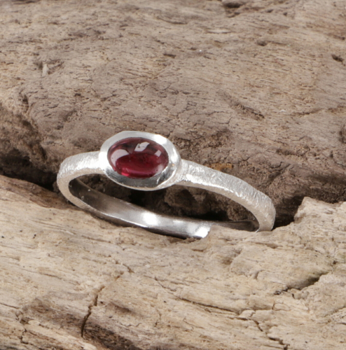Stacking ring, silver ring, boho style ring model 1 - garnet - 0,5x1 cm