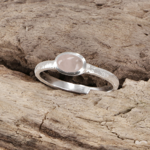 Stacking ring, silver ring, boho style ring model 1 - rose quartz - 0,5x1 cm