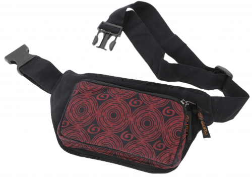 Fabric sidebag belt bag, Goa belt bag - black/red - 12x18x8 cm 