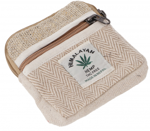 Ethno hemp wallet, patchwork purse - natural - 10x10x2 cm 