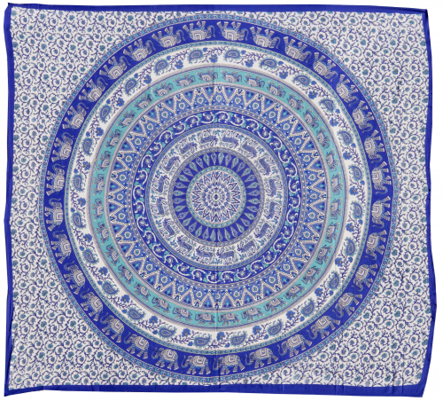 Indian mandala cloth, wall scarf, bedspread mandala print - blue/white - 210x230x0,2 cm 