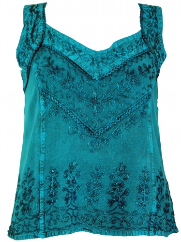 Embroidered Indian hippie top, short boho-chic blouse - turquoise blue