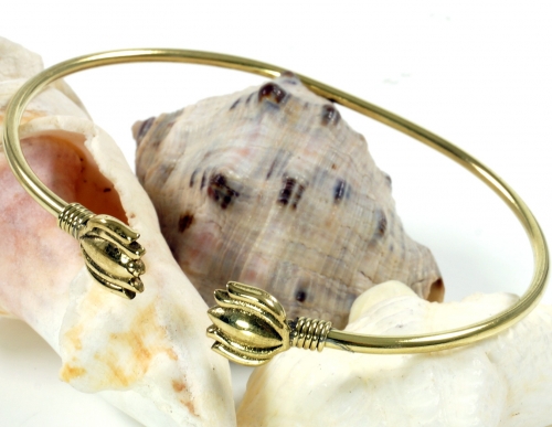 Boho bracelet lotus, brass bangle - gold 6 cm
