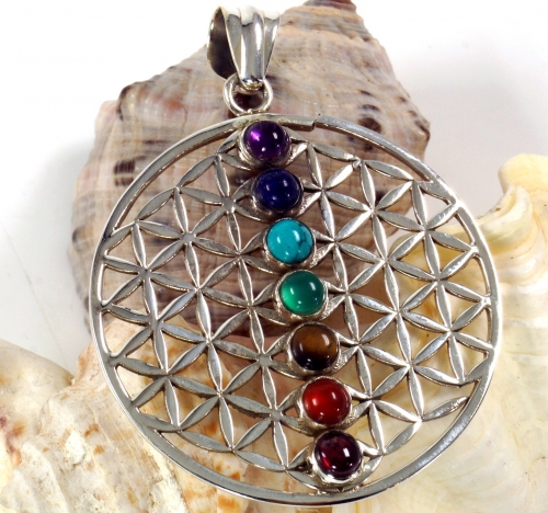Indian seven chakra silver pendant - Flower of life 1 4 cm