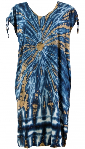 Boho Kaftan, langes Kurzarm Batikkleid, Maxikleid, Strandkleid, Sommerkleid in bergre - blau