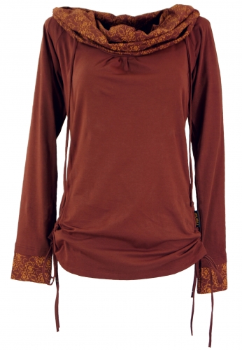 Longshirt aus Bio-Baumwolle, Boho Shirt Schalkapuze - dattelbraun/rostorange