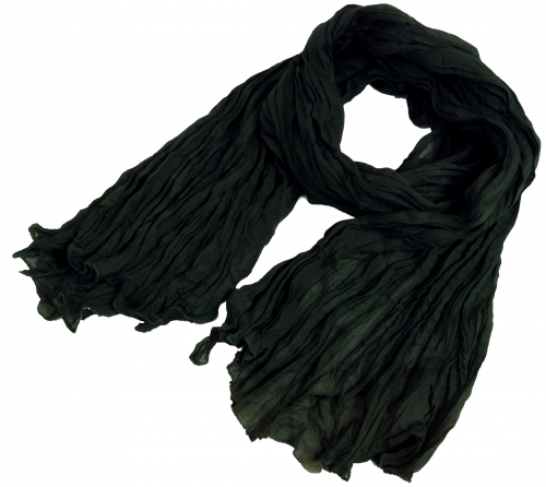 Indian cotton shawl, scarf, crinkle scarf - black - 180x100 cm