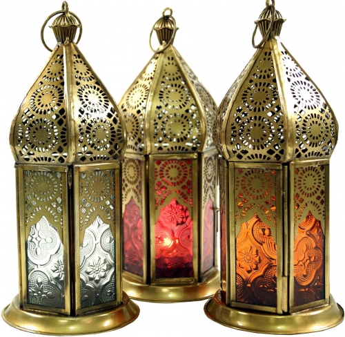 Orientalische Metall/Glas Laterne in marrokanischem Design, Windlicht - 21x9,5x9,5 cm 