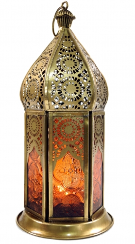 Orientalische Metall/Glas Laterne in marrokanischem Design, Windlicht - 21x9,5x9,5 cm 