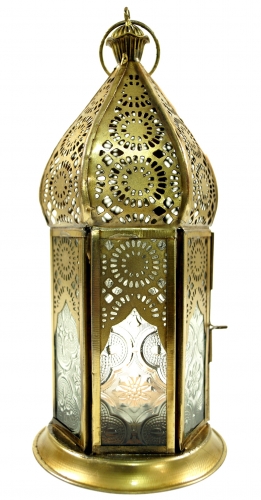 Orientalische Metall/Glas Laterne in marrokanischem Design, Windlicht - 21x9,5x9,5 cm 